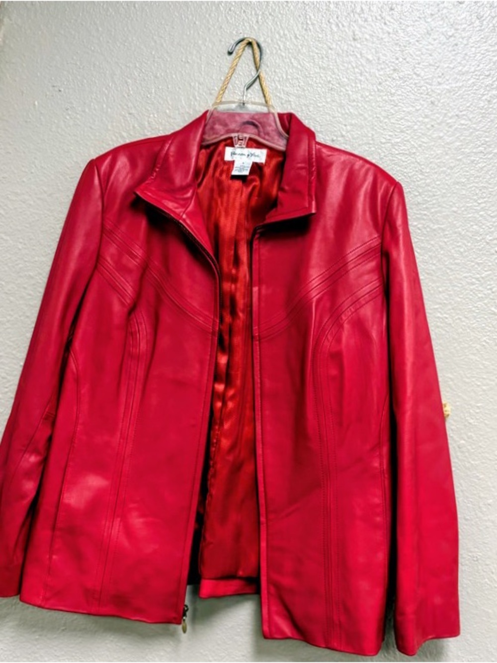 Preston & York Red Leather Zip-Front Jacket